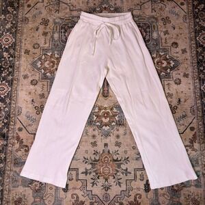 Daily Drills White Waffle Knit Wide Leg Pants Resort Pilates Lounge Size Small